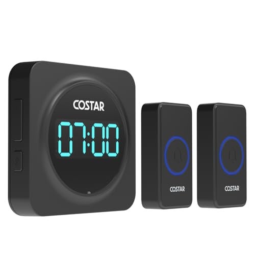 Costar Door Bell - Calling Bell Wireless with 24-Hour Time Display, Wireless Doorbell for Home, 1000ft Range Operating with 58 Chimes, 5 Levels Adjustable Volume(Pebble 705 Black 2 Push Button) - Image 1
