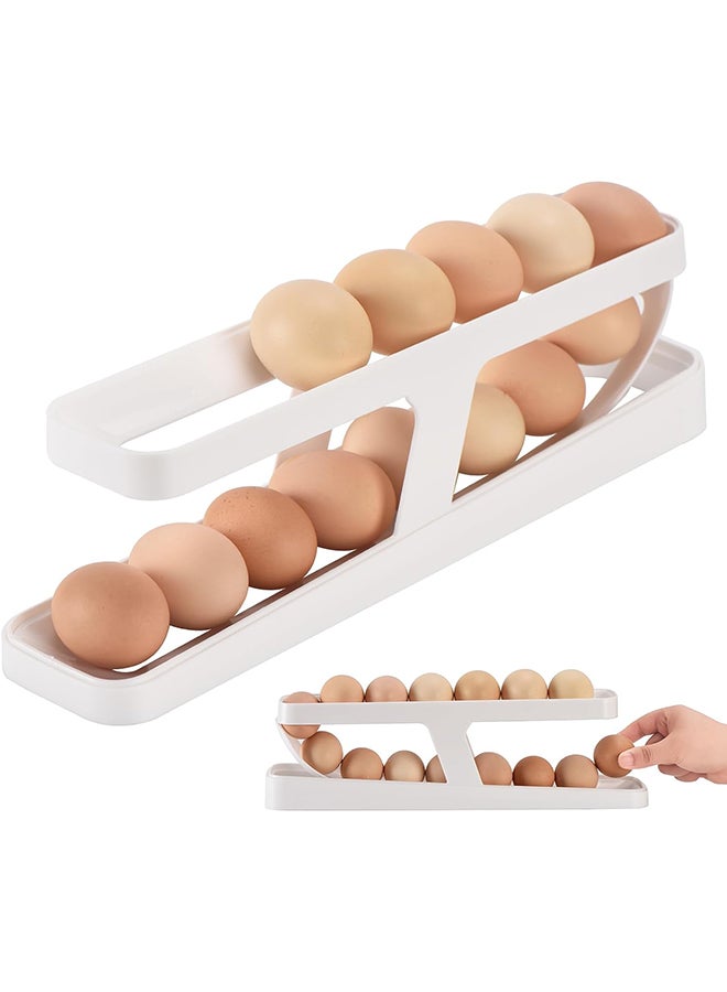 Autoroll Down Refrigerator Egg Dispenser, 2 Tier Egg Storage, Plastic Container Holder, Egg Organizer For Kitchen, Space Saving For Fridge Storage - Image 1
