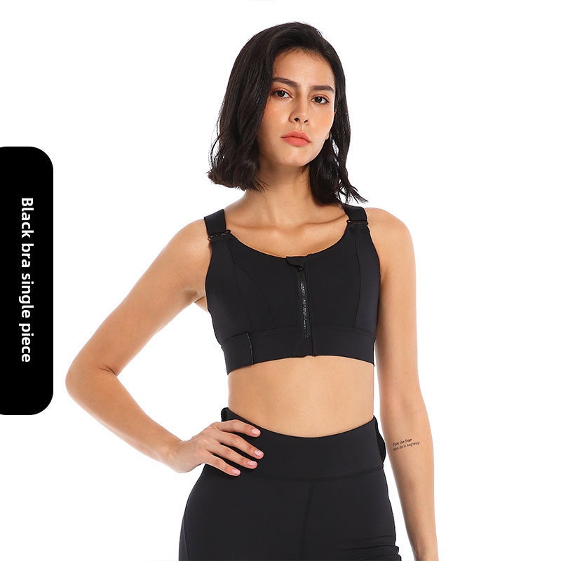 Generic High-Impact YKK Zip Sports Bra for Yoga Black