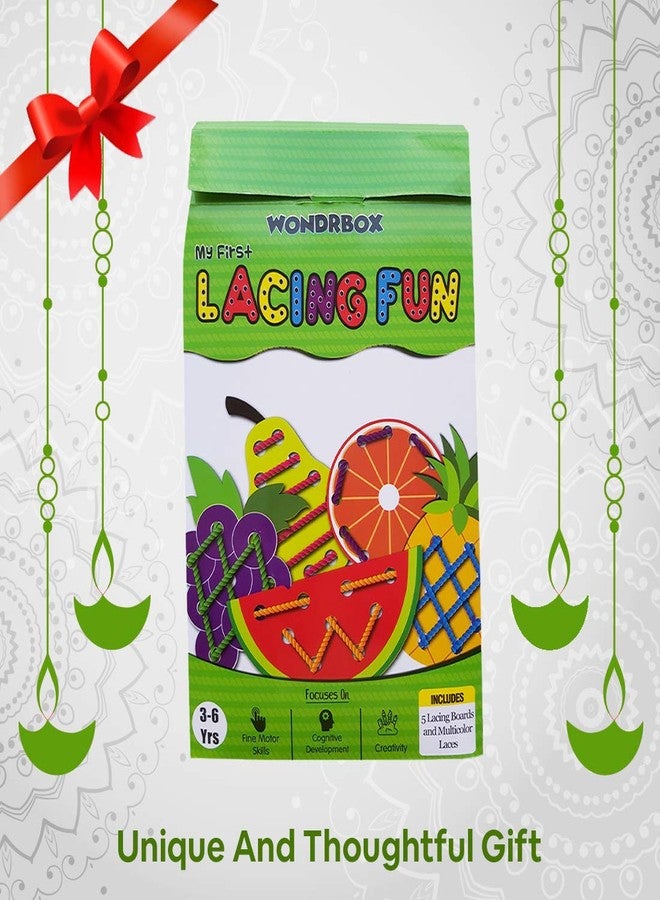 WONDRBOX Lacing Activity for Kids | Includes 7 Big Cardboard Cutouts and 2 Laces | Montessori Educational Toys Gifts for Kids Age 2 3 4 - Multi Colo (Lacing+FLIPBOOK) - Image 5