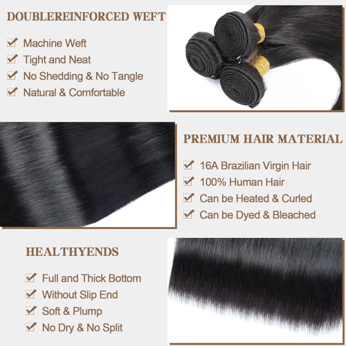ROYAL IMPRESSION 16A Straight Bundles Human Hair 20 20 20 300g 100 Real Human Hair 3X Longer Lifespan 100 Unprocessed Brazilian Virgin Hair Straight Human Hair Weave Bundles Natural Color - Image 5