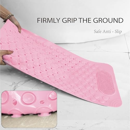 JUGTE Anti Skid Mat for Bathroom Floor Shower mats for Bathroom Anti Slip with Foot Scrubber Bath mat Anti Slip with Suction Cups & Drain Holes (70x35 Cm) (Pink) - Image 3