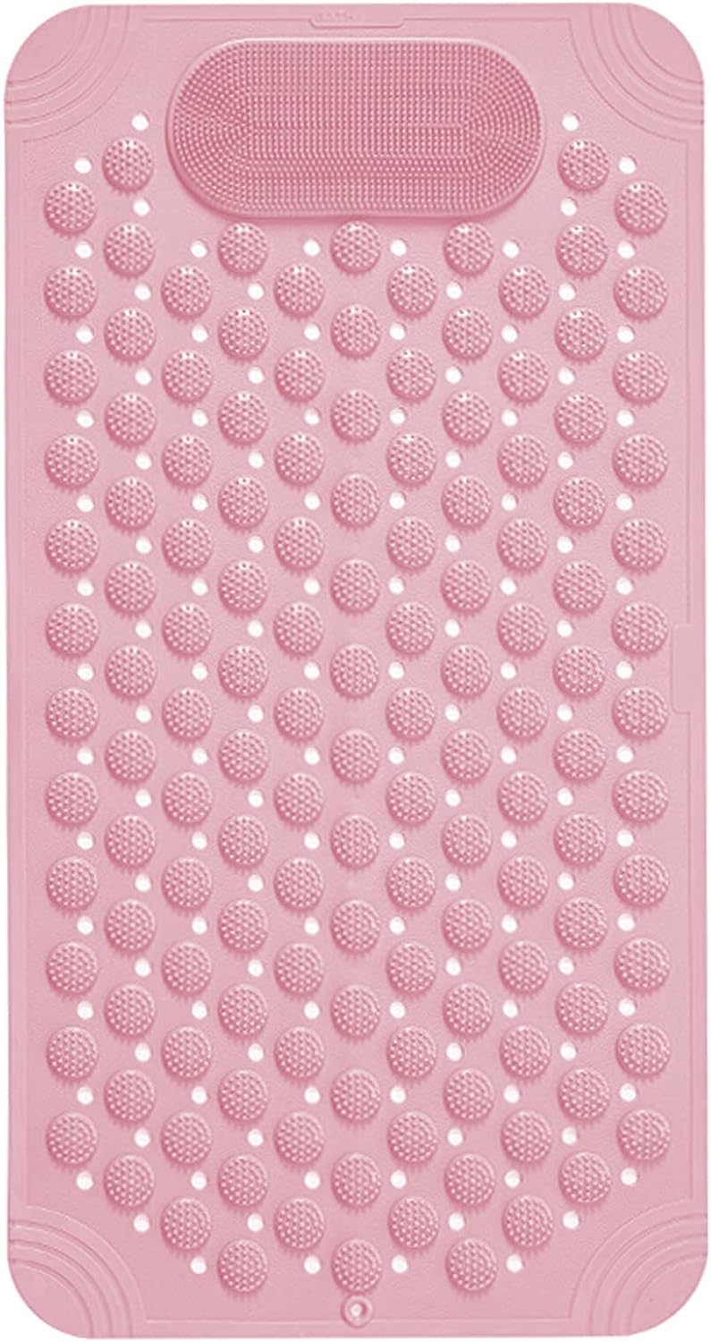 JUGTE Anti Skid Mat for Bathroom Floor Shower mats for Bathroom Anti Slip with Foot Scrubber Bath mat Anti Slip with Suction Cups & Drain Holes (70x35 Cm) (Pink) - Image 1