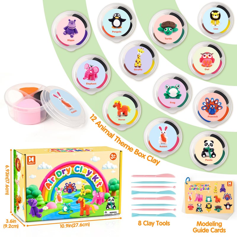 Helsort Air Dry Clay Kit for Kids, 12 Animals Modeling Clay with Tutorial Cards & Video, 8 Sculpting Tools, Ultra Light, Safe & Non-Toxic, Arts and Crafts Toys Easter Gifts for Boys Girls - Image 2