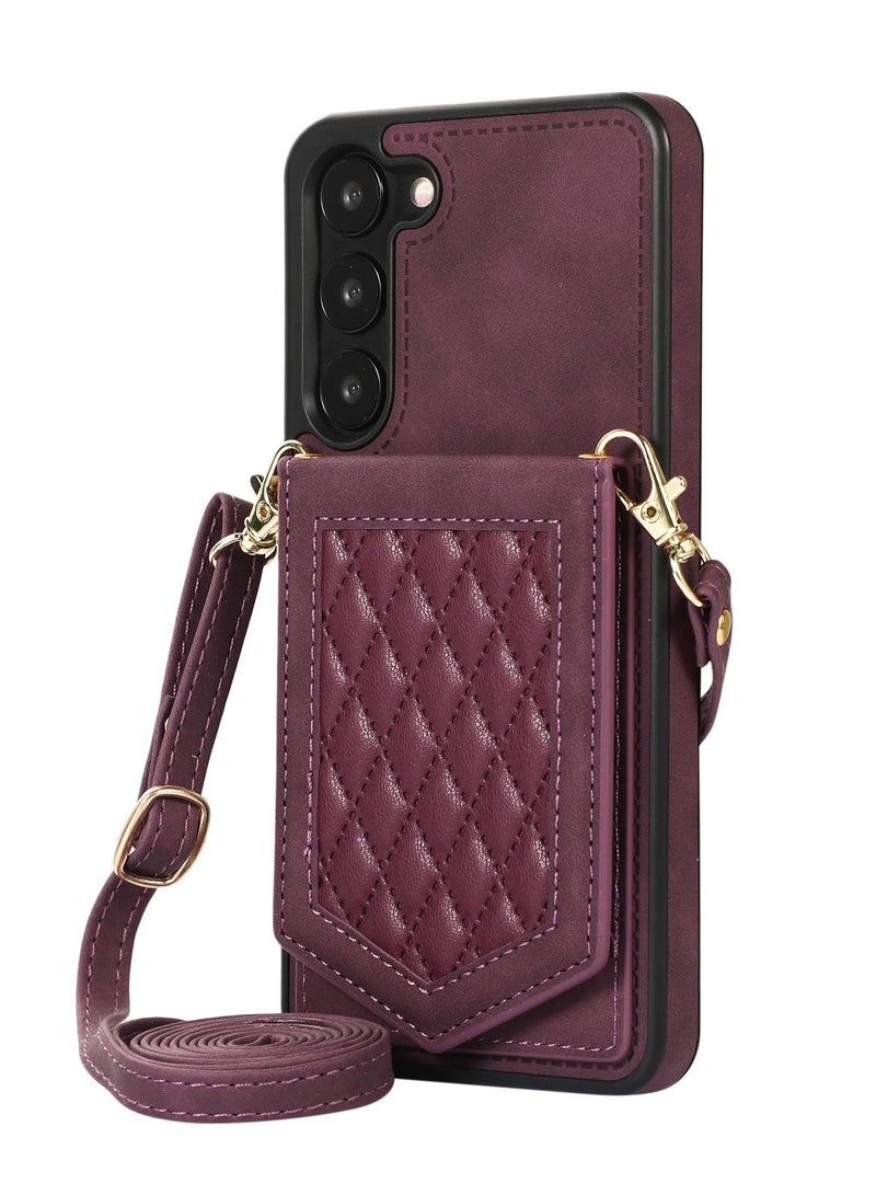 Suteni Crossbody Strap Back Cover Card Slots Leather Phone Case for Samsung - Image 1