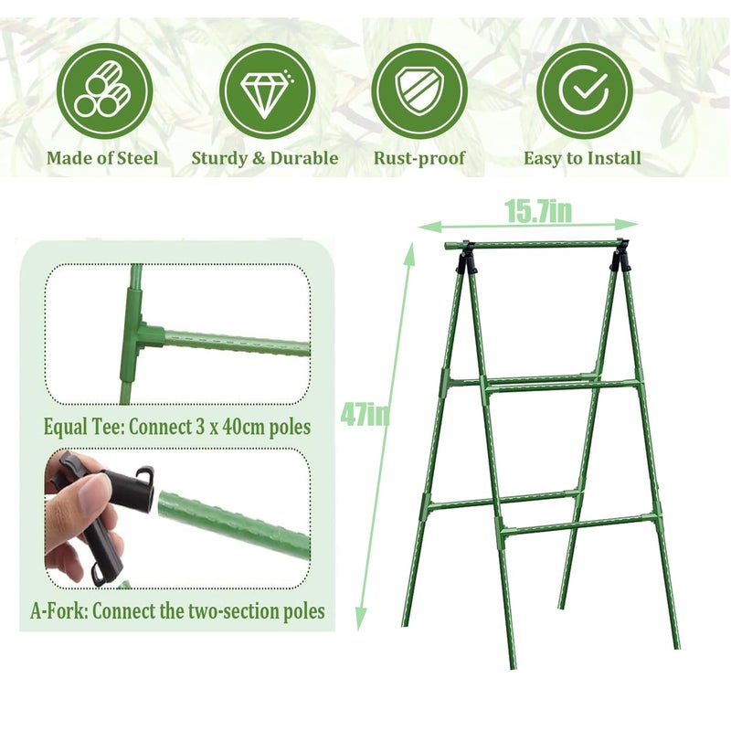 JK-GMTE A-Frame Metal Garden Trellis Set for Raised Bed for Climbing Plants Outdoor-Detachable Cucumber Climbing Trellis with Net Clips-Garden for Cucumber Flowers Vegetables - Image 2