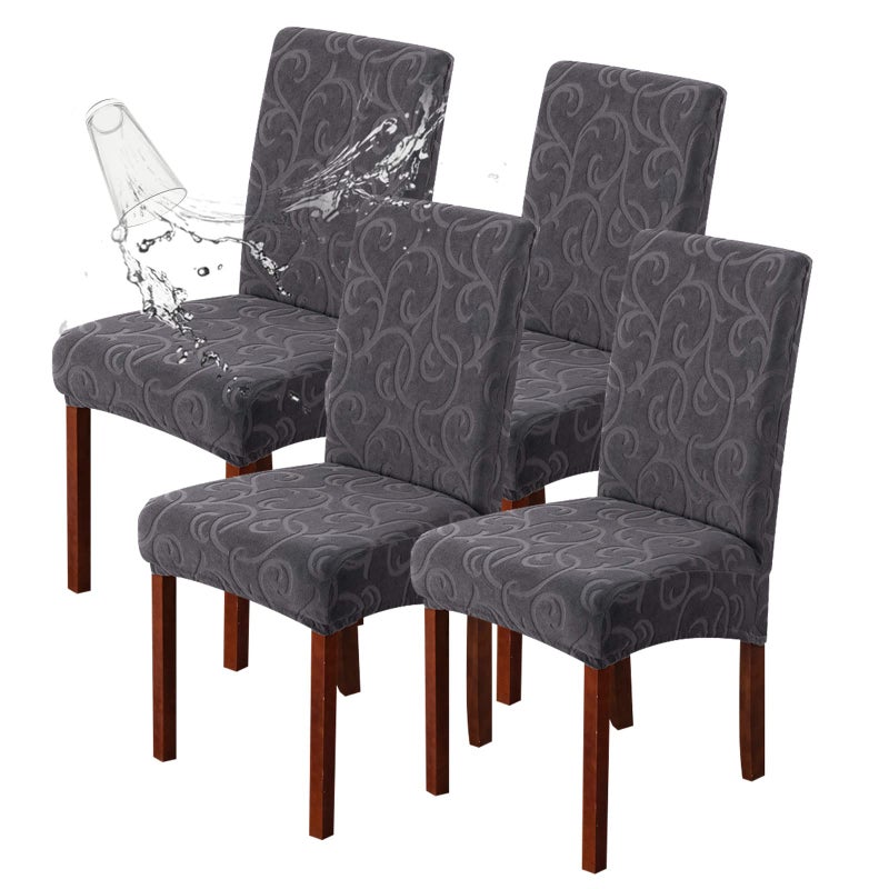 Genina Waterproof Dining Room Chair Covers Stretch Parsons Chair Slipcovers for Dining Room Kitchen Chair Protector Cover Removable Washable 4 Flower PatternDark Gray
