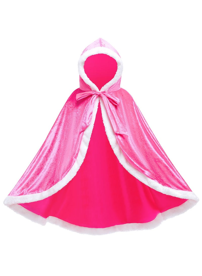 Party Chili Fur Princess Hooded Cape Cloaks Costume for Girls Dress Up,Pink - Image 1