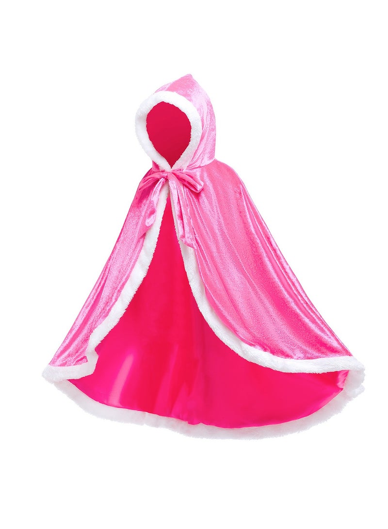 Party Chili Fur Princess Hooded Cape Cloaks Costume for Girls Dress Up,Pink - Image 2