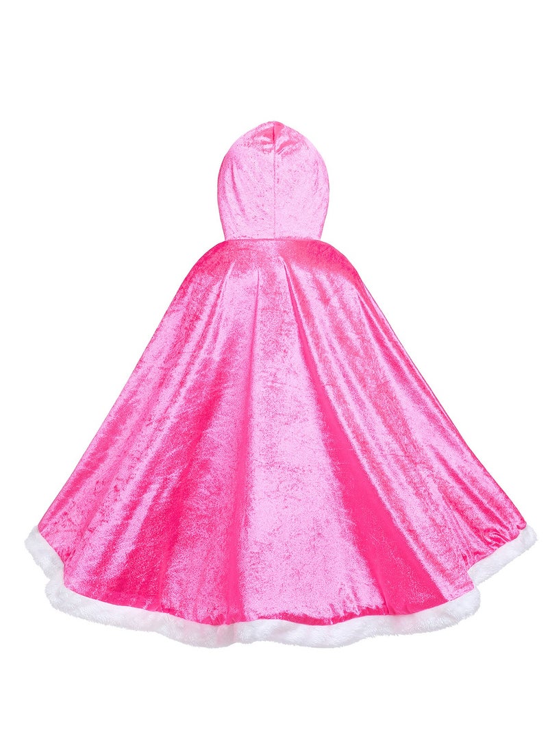 Party Chili Fur Princess Hooded Cape Cloaks Costume for Girls Dress Up,Pink - Image 3
