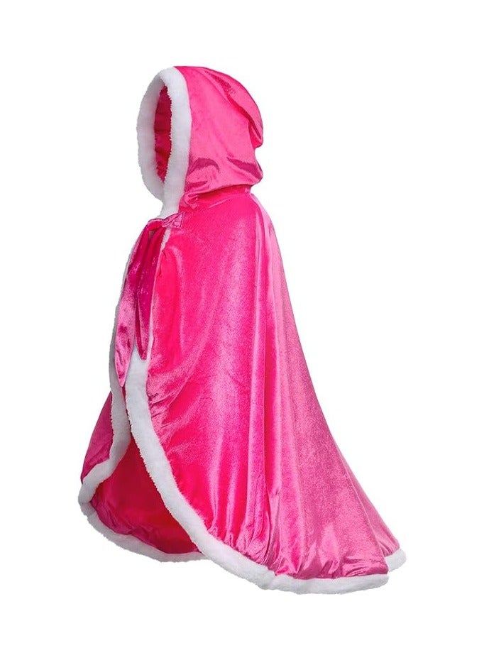 Party Chili Fur Princess Hooded Cape Cloaks Costume for Girls Dress Up,Pink - Image 4