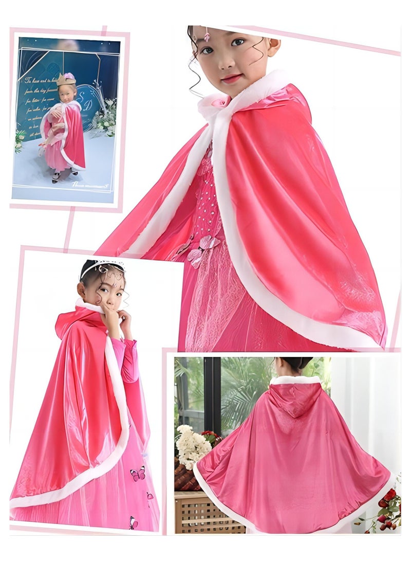 Party Chili Fur Princess Hooded Cape Cloaks Costume for Girls Dress Up,Pink - Image 5