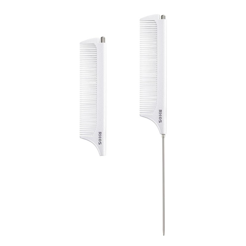 RHOS Carbon Retractable Rat Tail Comb for Parting Portable Fine Tooth Teasing Comb for Styling Hair Cutting BraidingStainless Steel Pin Tail Teasing CombWhite