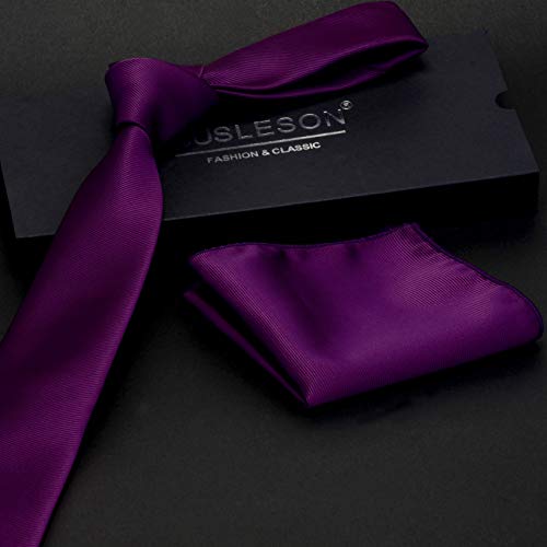 GUSLESON 2.4" Men's Skinny Solid Ties Eggplant Purple Slim Classic Necktie and Pocket Square Set (0754-06) - Image 3