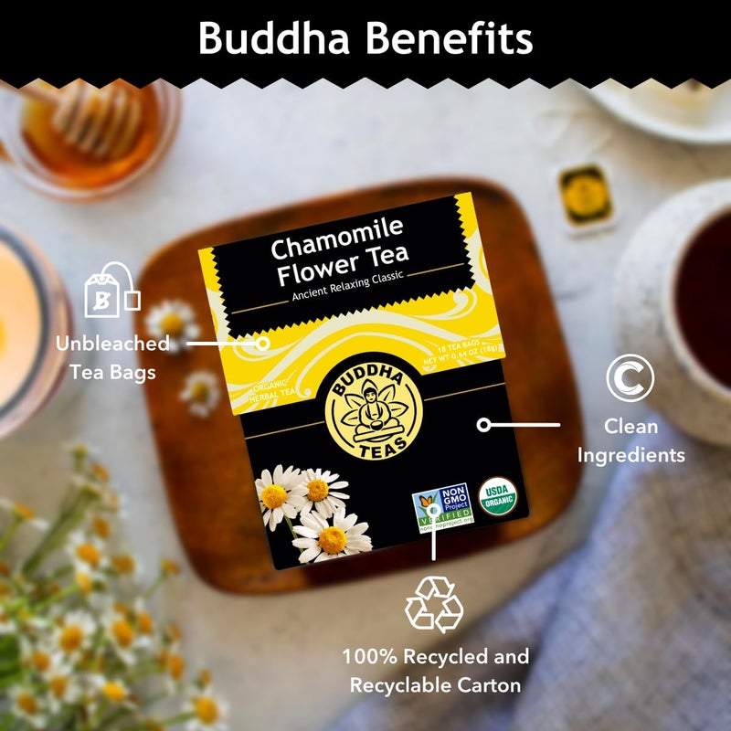 Buddha Teas - Organic Chamomile Flower Tea - Herbal Tea - For Health & Wellbeing - With Antioxidants & Minerals - Clean Ingredients - Caffeine Free - OU Kosher & Non-GMO - 18 Tea Bags (Pack of 1) - Image 5