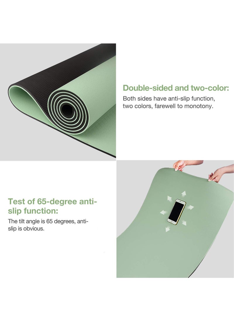 ZERIFAM Yoga Mat Non Slip, Extra Thick 6MM TPE Workout Pilates Mats, Eco Friendly Fitness Exercise Mat for Women Men, Workout Mat with Carrying Strap and Storage Bag for Home Gym and Floor Exercises (Green)  - Image 3