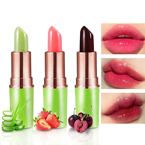 BINGBRUSH BINGBRUSH Aloe vera Color Changing LipstickMoisturizer Long Lasting Lip Care Magic Lip GlossMood Makeup Lipstick Set24 hours original3Pcs AloeStrawberryCherry 3 Count Pack of 1