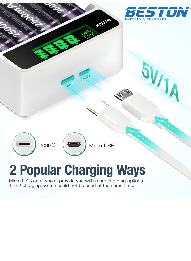 BESTON - BST-C9026L Fast Charger with LCD Display and 4 Pieces of 2500mAh Batteries - Image 1