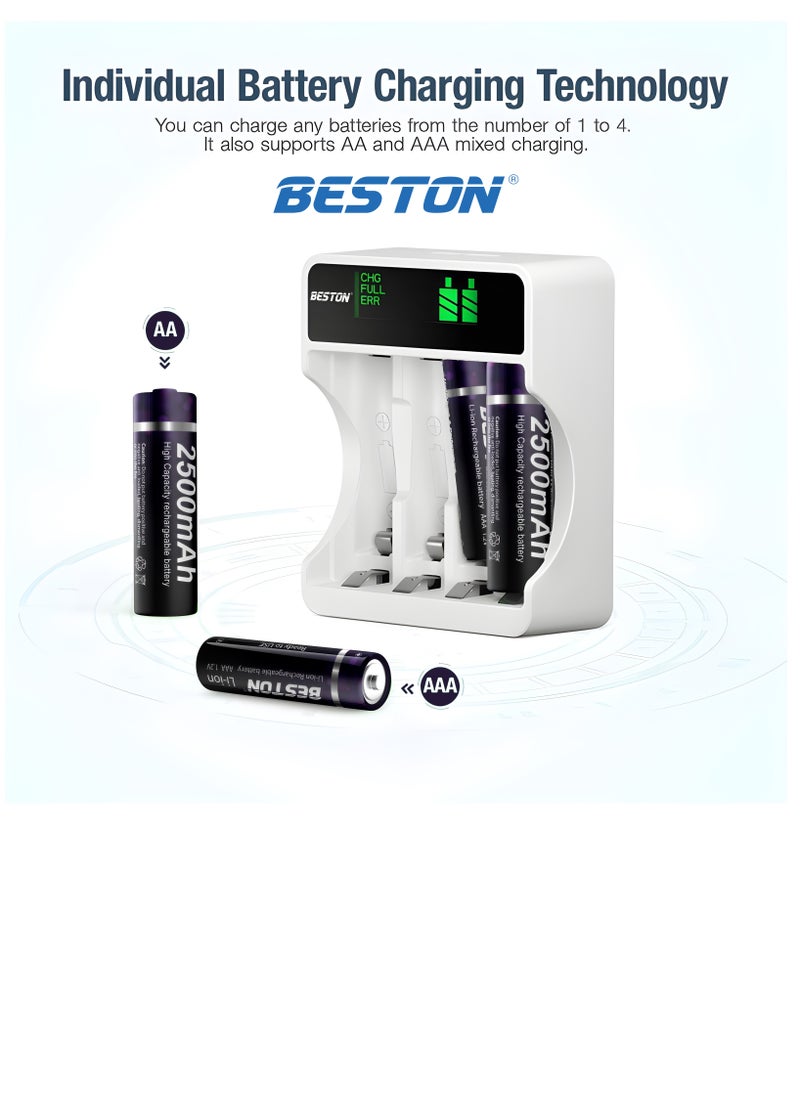BESTON - BST-C9026L Fast Charger with LCD Display and 4 Pieces of 2500mAh Batteries - Image 1