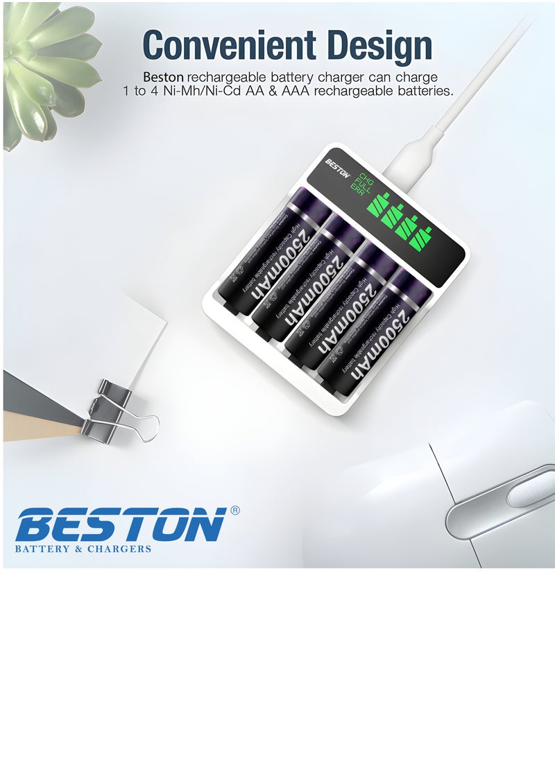 BESTON - BST-C9026L Fast Charger with LCD Display and 4 Pieces of 2500mAh Batteries - Image 1