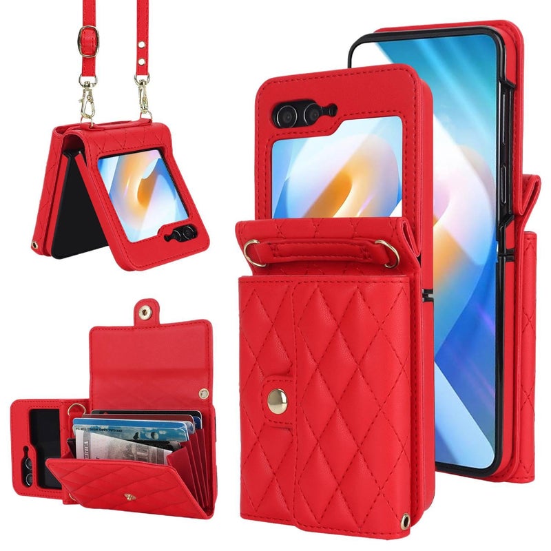 غطاء واقي | حامل بطاقات | حماية من السقوط | TPU | مقاوم للصدمات لـ Samsung Galaxy Z Flip 4 | أحمر - Image 1