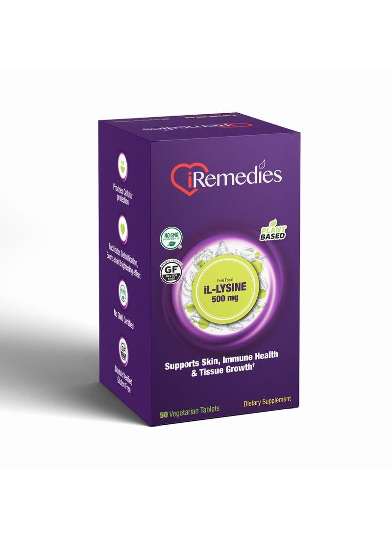 iRemedies iRemedies iL-Lysine 500mg - Essential Amino Acid for Immune Health, Skin, and Collagen Support - 50 Capsules  - Image 2