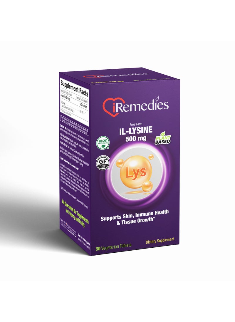 iRemedies iRemedies iL-Lysine 500mg - Essential Amino Acid for Immune Health, Skin, and Collagen Support - 50 Capsules  - Image 3
