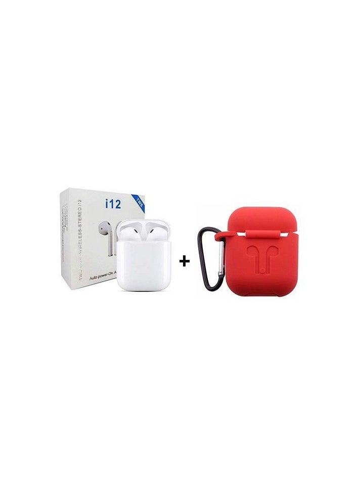 Generic i12 Bluetooth In-Ear Earphones With Charging Case White/Red Protective Cover Design Provides Hands-Free Calling Experience 