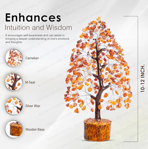 Crocon Carnelian Chakra Tree of Life - Crystal for Positive Energy, Handmade Gemstone Feng Shui Decor, Good Luck Money Tree Bonsai - Orange Healing Crystals for Sacral Chakra, Prosperity Gift - Image 2