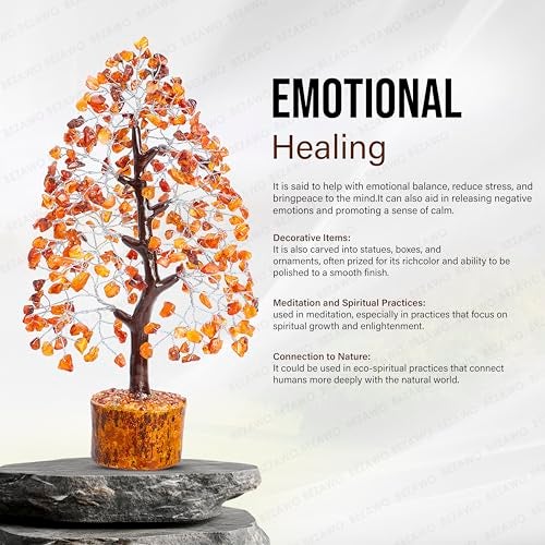 Crocon Carnelian Chakra Tree of Life - Crystal for Positive Energy, Handmade Gemstone Feng Shui Decor, Good Luck Money Tree Bonsai - Orange Healing Crystals for Sacral Chakra, Prosperity Gift - Image 5