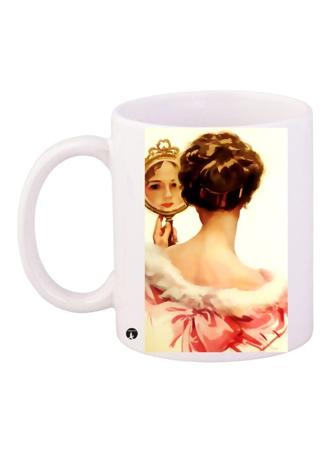 Lady Printed Coffee Mug White/Pink/Brown 11ounce