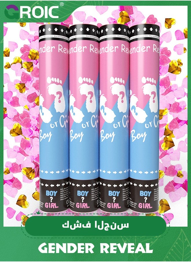 GROIC - 4 Pack Gender Reveal Powder Confetti Cannon, Gender Reveal Cannon Confetti Popper Party Supplies, Pink Love Heart Confetti  Baby Gender Reveal Confetti Powder Cannons, 4 Pack, Pink - Image 1