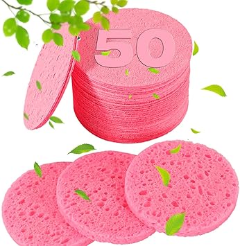 METUUTER METUUTER 50 PCS Compressed Facial Sponges for Estheticians 100 Natural Cellulose Face Sponge Professional Cosmetic Spa Sponges for Face Cleansing Massage Pore Exfoliating Mask Makeup Removal  - Image 1