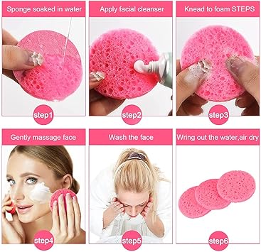 METUUTER METUUTER 50 PCS Compressed Facial Sponges for Estheticians 100 Natural Cellulose Face Sponge Professional Cosmetic Spa Sponges for Face Cleansing Massage Pore Exfoliating Mask Makeup Removal  - Image 4
