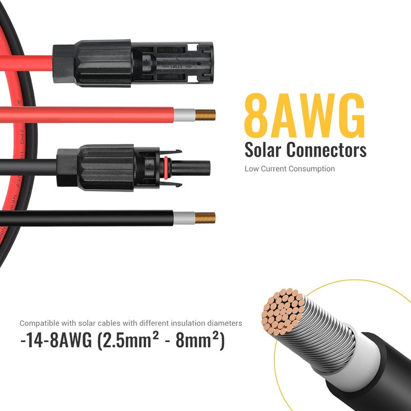 BougeRV 44 PCS Solar Connectors Solar Panel Cable Connector Kit with Spanners - IP68 Waterproof 22 Pairs Male/Female (8AWG) - Image 2