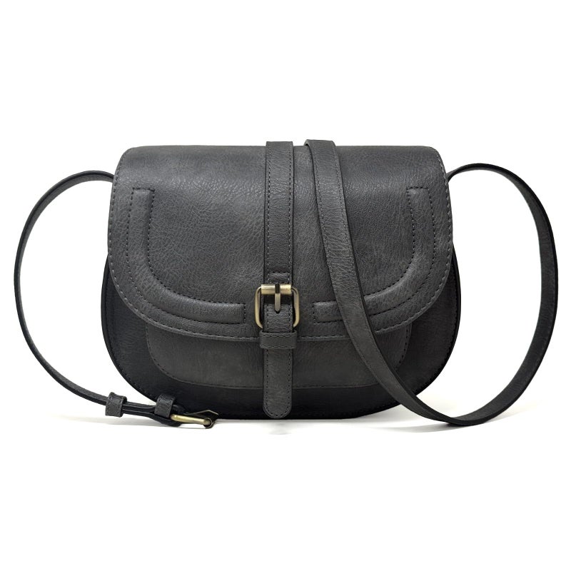 AFKOMST Crossbody Bags for Women,Small Saddle Purse and Boho Cross Body Handbags,Vegan Leather, Dark Grey - Image 1