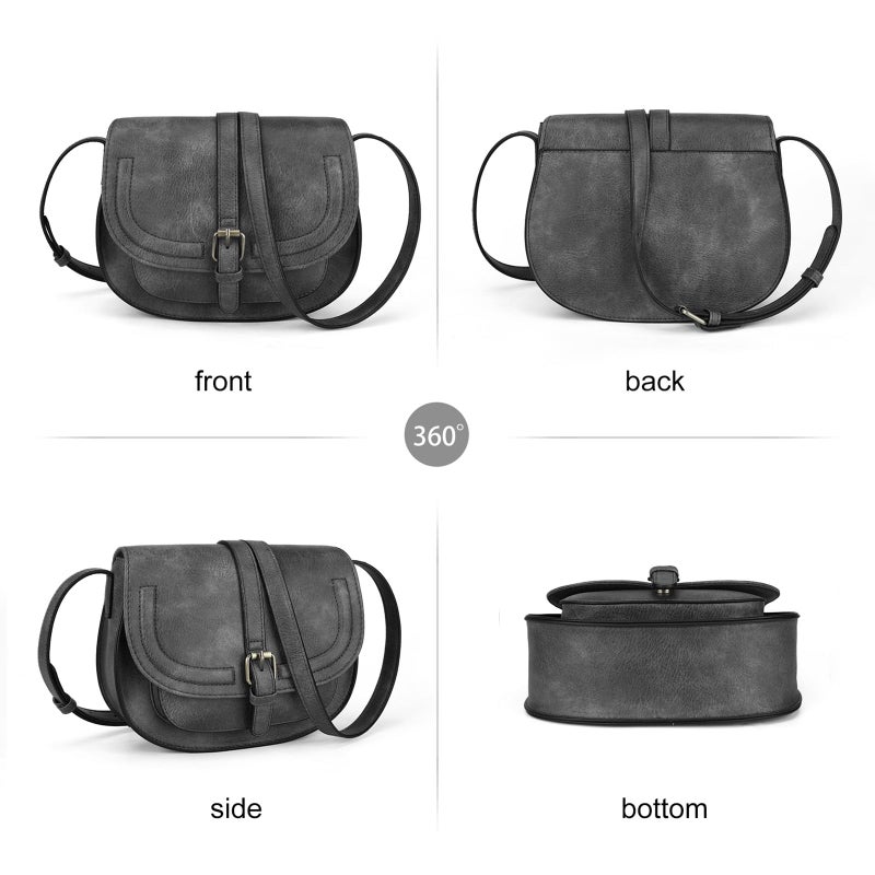 AFKOMST Crossbody Bags for Women,Small Saddle Purse and Boho Cross Body Handbags,Vegan Leather, Dark Grey - Image 3