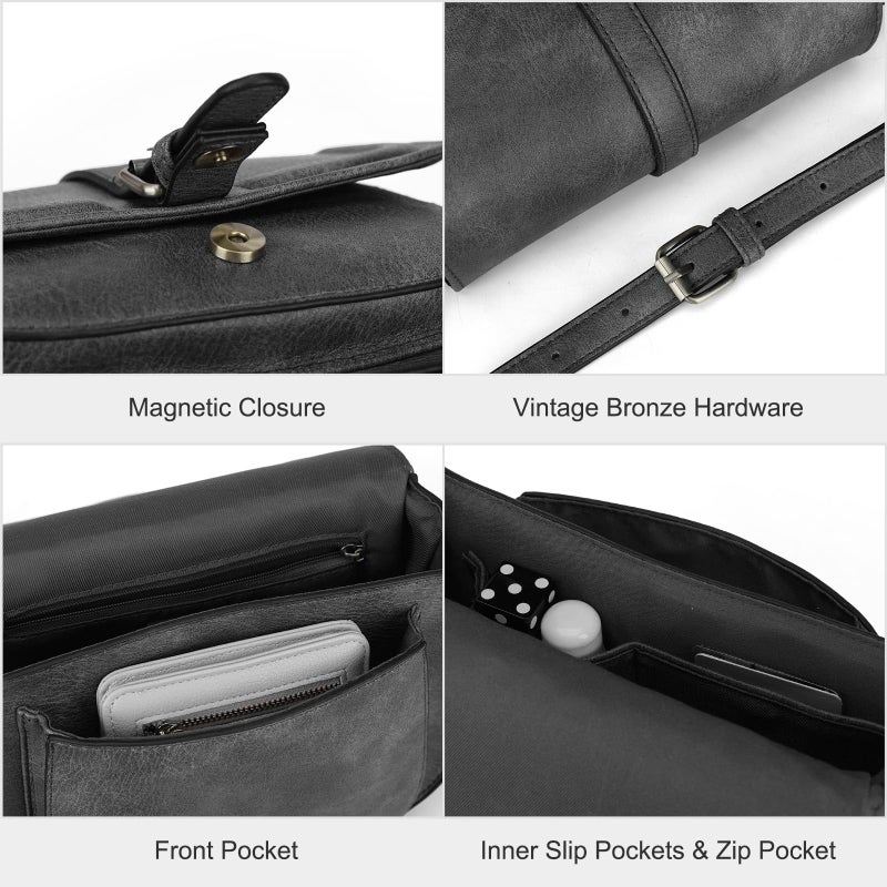 AFKOMST Crossbody Bags for Women,Small Saddle Purse and Boho Cross Body Handbags,Vegan Leather, Dark Grey - Image 4
