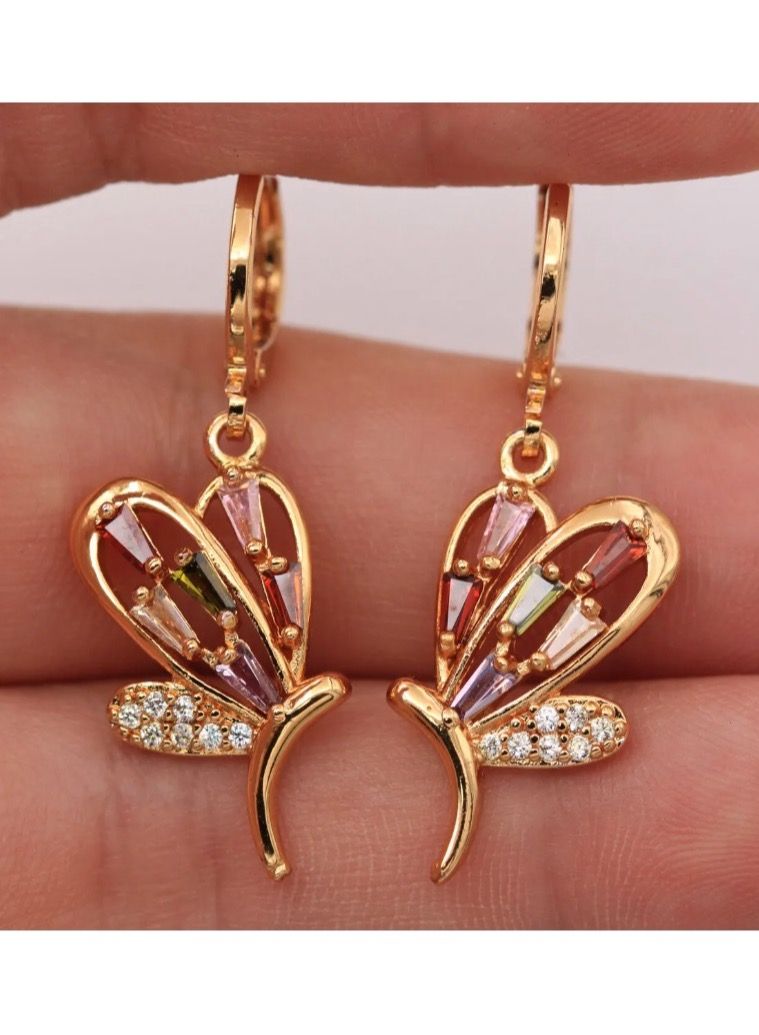 Dangle Charms Elegant & High Quality 18k Gold Plated Earrings For Women - Image 2