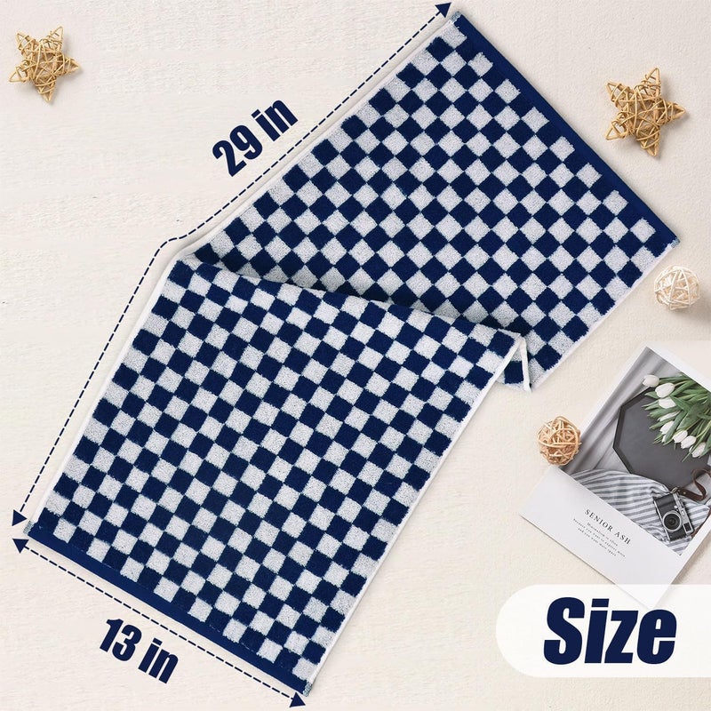 Jacquotha Navy Blue Hand Towels 4 Pack, Cotton Decorative Bathroom Hand Towels & Checkered Kitchen Decor, 13" x 29" - Image 5