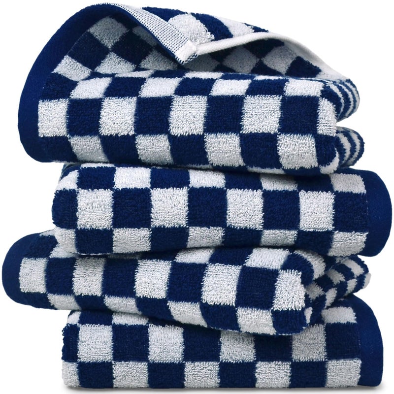 Jacquotha Navy Blue Hand Towels 4 Pack, Cotton Decorative Bathroom Hand Towels & Checkered Kitchen Decor, 13" x 29" - Image 1