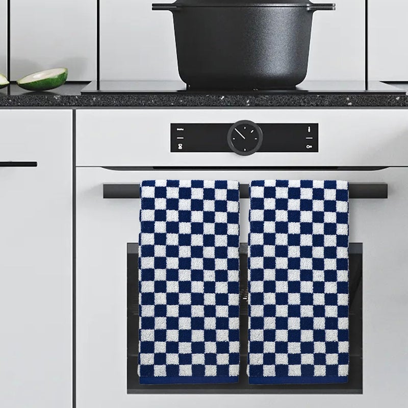 Jacquotha Navy Blue Hand Towels 4 Pack, Cotton Decorative Bathroom Hand Towels & Checkered Kitchen Decor, 13" x 29" - Image 4