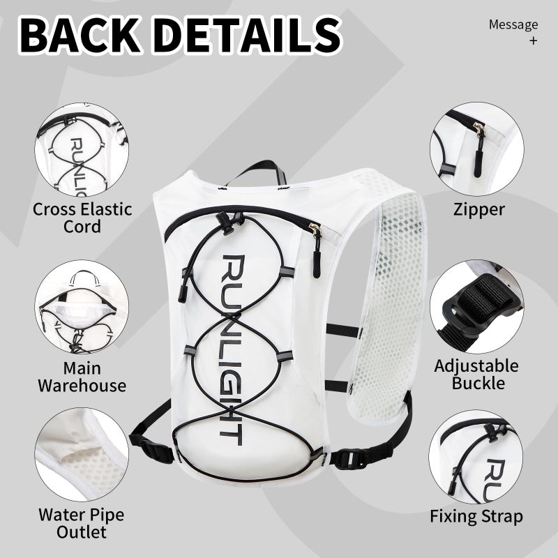 Runlight Running Vest for Women Men Lightweight Hydration Backpack Pack with 1.5L Water Bladder Bag Hydro Daypack for Hiking,Trail,Skiing,Camping,Cycling,Race,Marathon (White, One Size) - Image 4