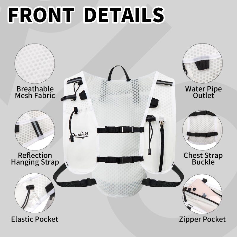 Runlight Running Vest for Women Men Lightweight Hydration Backpack Pack with 1.5L Water Bladder Bag Hydro Daypack for Hiking,Trail,Skiing,Camping,Cycling,Race,Marathon (White, One Size) - Image 3