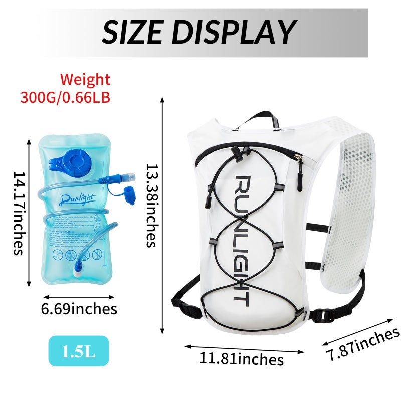 Runlight Running Vest for Women Men Lightweight Hydration Backpack Pack with 1.5L Water Bladder Bag Hydro Daypack for Hiking,Trail,Skiing,Camping,Cycling,Race,Marathon (White, One Size) - Image 2