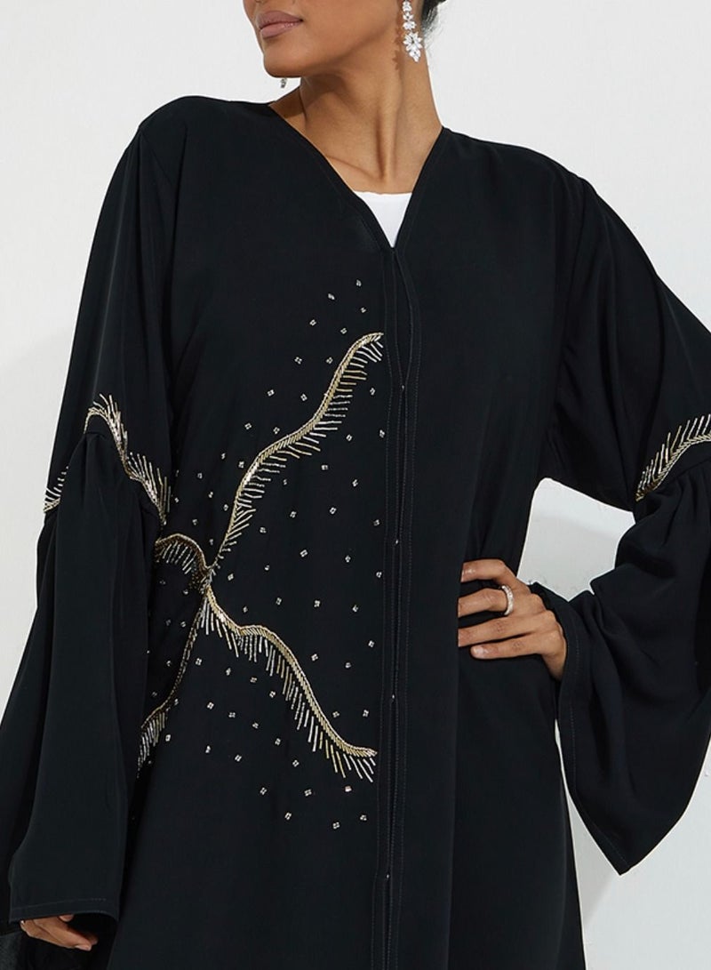 Rosette Abaya Abaya with embroidery wide sleeves - Image 2