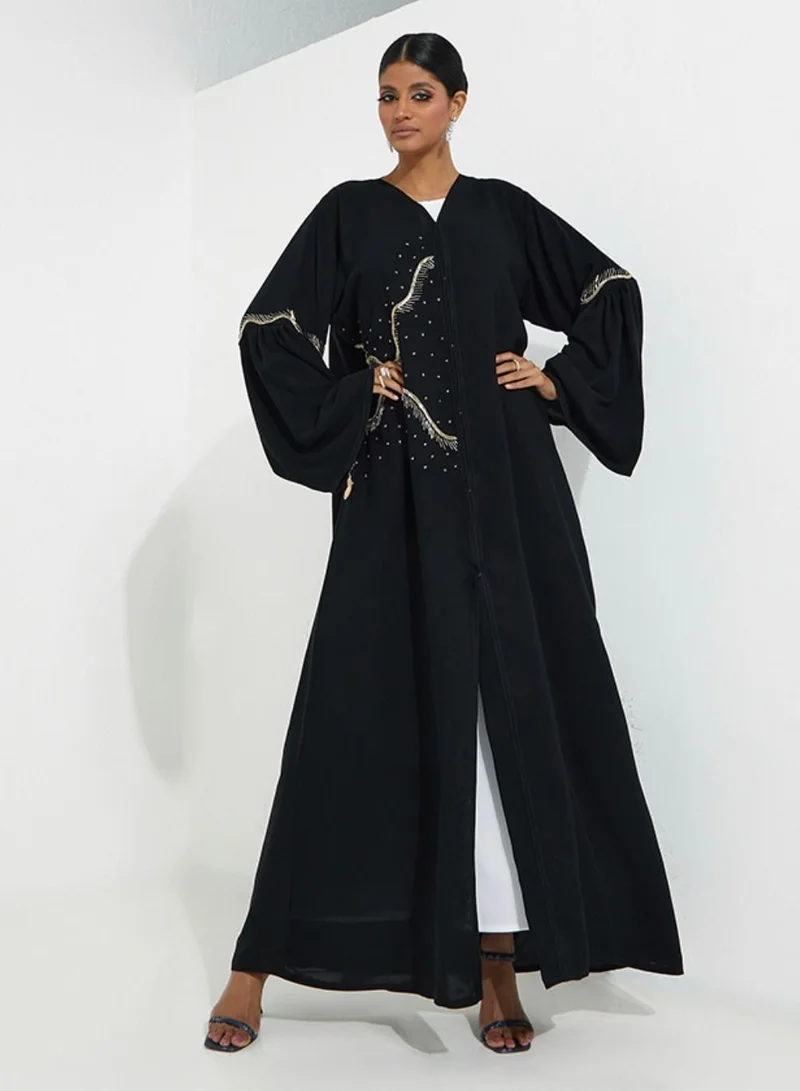 Rosette Abaya Abaya with embroidery wide sleeves