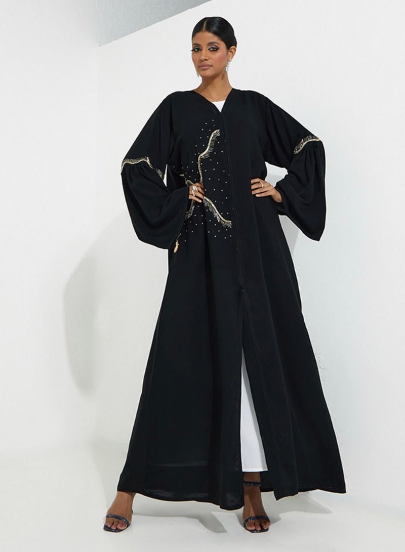 Rosette Abaya Abaya with embroidery wide sleeves - Image 4