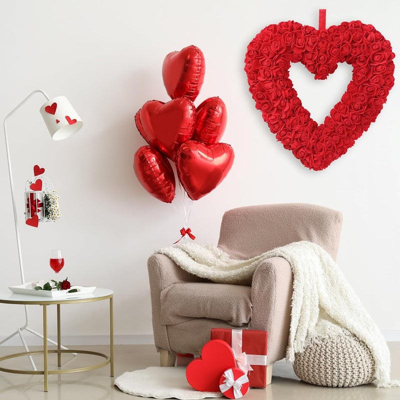 Sggvecsy 13 inch Valentines Day Heart Wreath Artificial Heart Shaped Wreath with Foam Red Roses for Front Door Foam Flower Wreath for Gifts Festival Window Wall Home Wedding Party Decor Red - Image 2