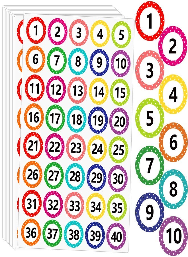 Dreecy 1 Inch Number Stickers 1-40, 24 Sheets Consecutive Number Labels, Colored Number Decals, Inventory Sticker, Removable Dot Stickers for Classroom, Office, Storage, Indoor, Boxes (10 Colors) - Image 1